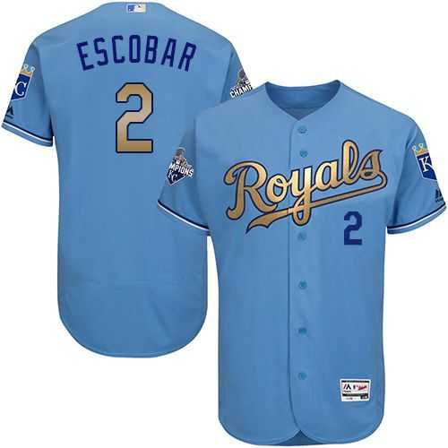 Glued Kansas City Royals #2 Alcides Escobar Light Blue FlexBase 2015 World Series Champions Gold Program Baseball Jersey,We sell and wholesale Glued Kansas City Royals #2 Alcides Escobar Light Blue FlexBase 2015 World Series Champions Gold Program Baseball Jersey on line form chian!